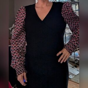 A Love Story Black Blouse with Red and White Sleeves